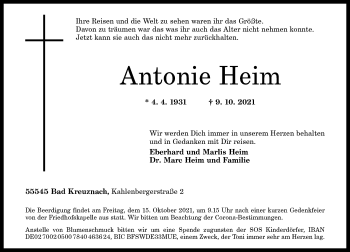 Traueranzeige von Antonie Heim von vrm-trauer