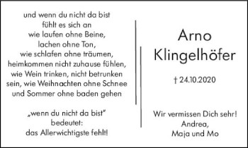 Traueranzeige von Arno Klingelhöfer von vrm-trauer