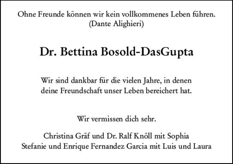  Traueranzeige für Bettina Bosold-DasGupta vom 30.10.2021 aus vrm-trauer