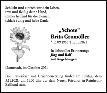 Traueranzeige von Brita Gromöller von vrm-trauer