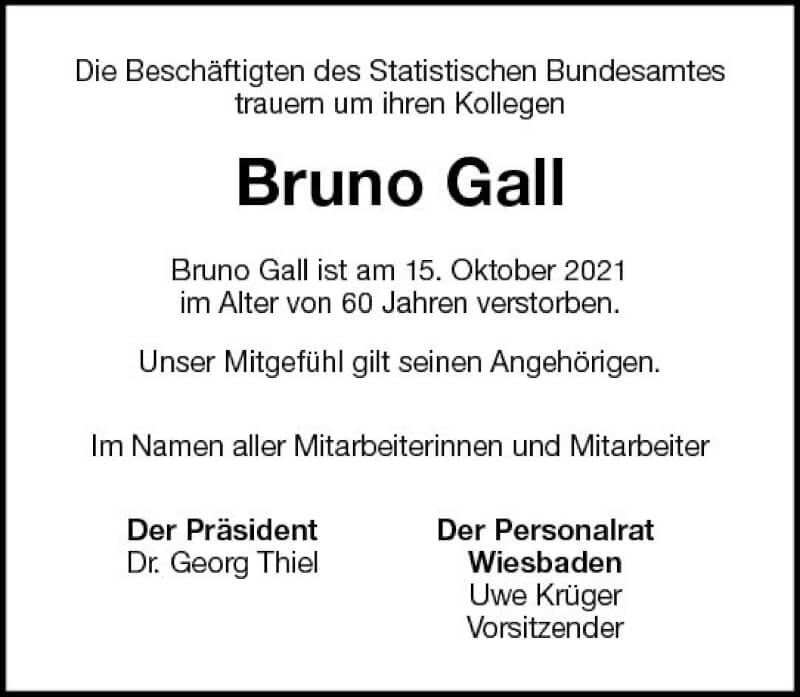  Traueranzeige für Bruno Gall vom 23.10.2021 aus vrm-trauer
