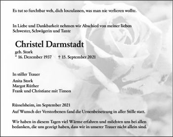 Traueranzeige von Christel Darmstadt von vrm-trauer
