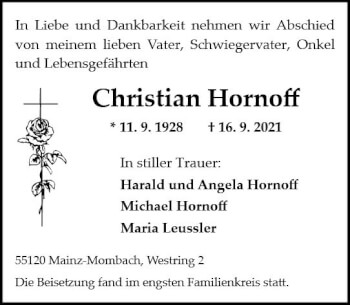 Traueranzeige von Christian Hornoff von vrm-trauer