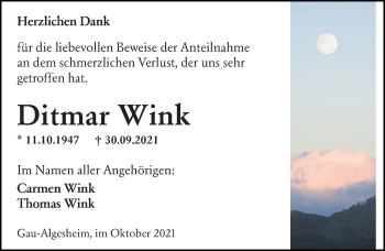 Traueranzeige von Ditmar Wink von vrm-trauer