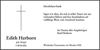 Traueranzeige von Edith Herborn von vrm-trauer