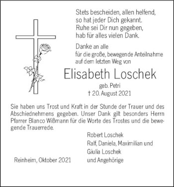 Traueranzeige von Elisabeth Loschek von vrm-trauer