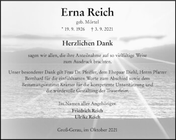 Traueranzeige von Erna Reich von vrm-trauer