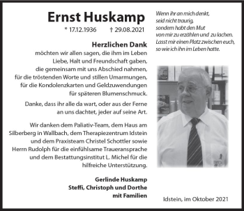 Traueranzeige von Ernst Huskamp von vrm-trauer