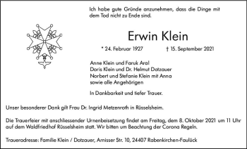 Traueranzeige von Erwin Klein von vrm-trauer