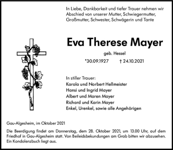 Traueranzeige von Eva Therese Mayer von vrm-trauer