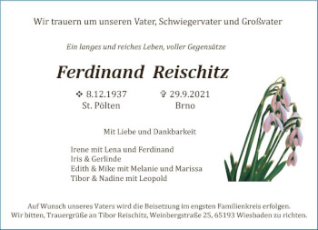 Traueranzeige von Ferdinand Reischitz von vrm-trauer