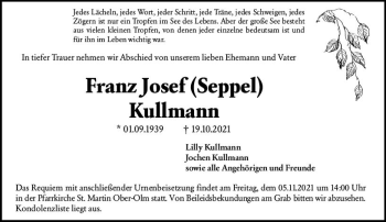Traueranzeige von Franz Josef Kullmann von vrm-trauer