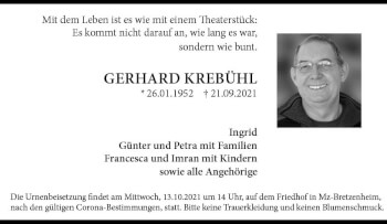 Traueranzeige von Gerhard Krebühl von vrm-trauer