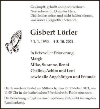 Traueranzeige von Gisbert Lörler von vrm-trauer