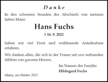 Traueranzeige von Hans Fuchs von vrm-trauer