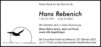 Traueranzeige von Hans Rebenich von vrm-trauer