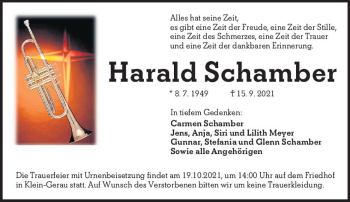 Traueranzeige von Harald Schamber von vrm-trauer
