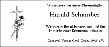 Traueranzeige von Harald Schamber von vrm-trauer