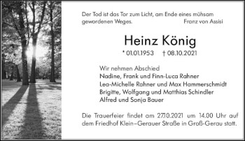 Traueranzeige von Heinz König von vrm-trauer