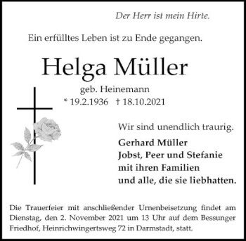 Traueranzeige von Helga Müller von vrm-trauer