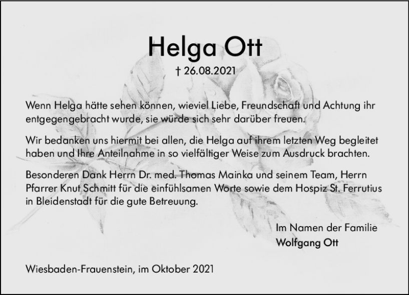  Traueranzeige für Helga Ott vom 02.10.2021 aus vrm-trauer