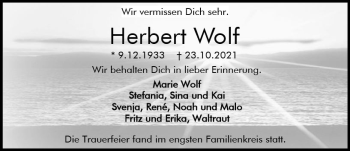 Traueranzeige von Herbert Wolf von vrm-trauer