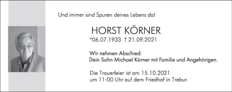  Traueranzeige für Horst Körner vom 08.10.2021 aus vrm-trauer