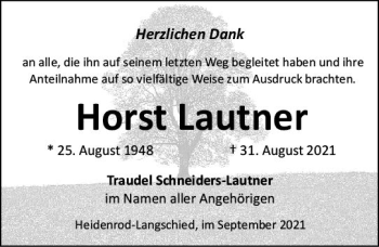 Traueranzeige von Horst Lautner von vrm-trauer