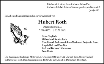 Traueranzeige von Hubert Roth von vrm-trauer