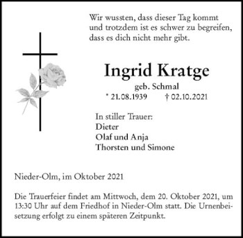 Traueranzeige von Ingrid Kratge von vrm-trauer