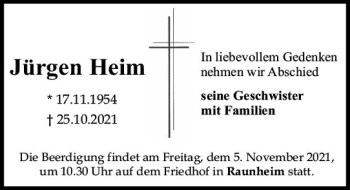 Traueranzeige von Jürgen Heim von vrm-trauer