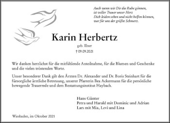 Traueranzeige von Karin Herbertz von vrm-trauer