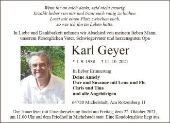 Traueranzeige von Karl Geyer von vrm-trauer
