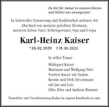 Traueranzeige von Karl-Heinz Kaiser von vrm-trauer