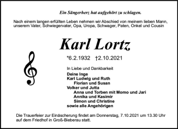 Traueranzeige von Karl Lortz von vrm-trauer