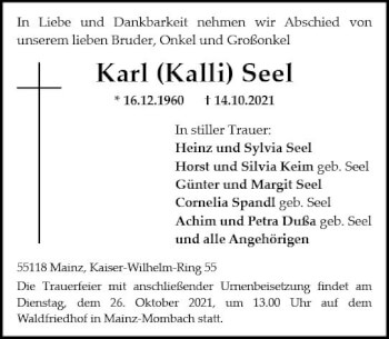 Traueranzeige von Karl Seel von vrm-trauer