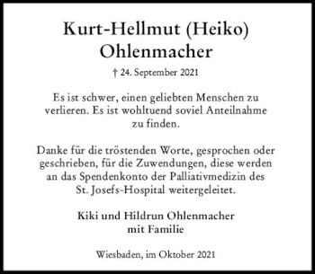 Traueranzeige von Kurt-Hellmut Ohlenmacher von vrm-trauer
