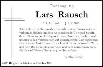 Traueranzeige von Lars Rausch von vrm-trauer