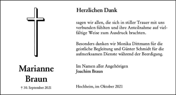 Traueranzeige von Marianne Braun von vrm-trauer