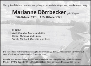 Traueranzeige von Marianne Dörrbecker von vrm-trauer