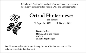 Traueranzeige von Ortrud Hintermeyer von vrm-trauer