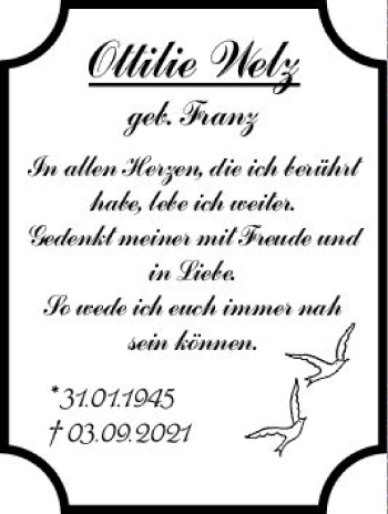 Traueranzeige von Ottilie Welz von vrm-trauer