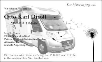 Traueranzeige von Otto Karl Diroll von vrm-trauer