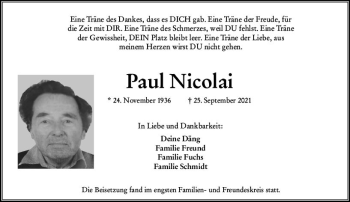 Traueranzeige von Paul Nicolai von vrm-trauer