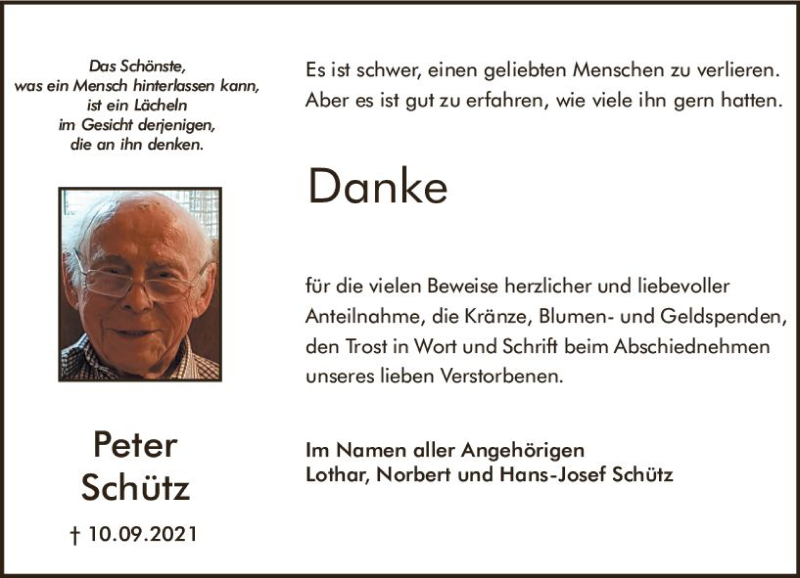  Traueranzeige für Peter Schütz vom 02.10.2021 aus vrm-trauer