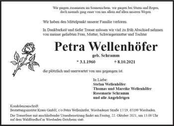 Traueranzeige von Petra Wellenhöfer von vrm-trauer