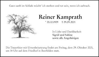 Traueranzeige von Reiner Kamprath von vrm-trauer