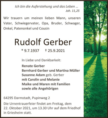 Traueranzeige von Rudolf Gerber von vrm-trauer