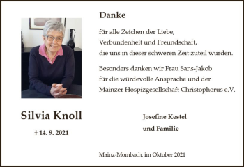 Traueranzeige von Silvia Knoll von vrm-trauer
