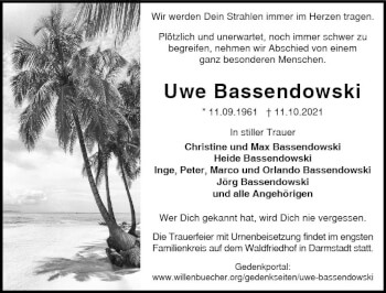 Traueranzeige von Uwe Bassendowski von vrm-trauer